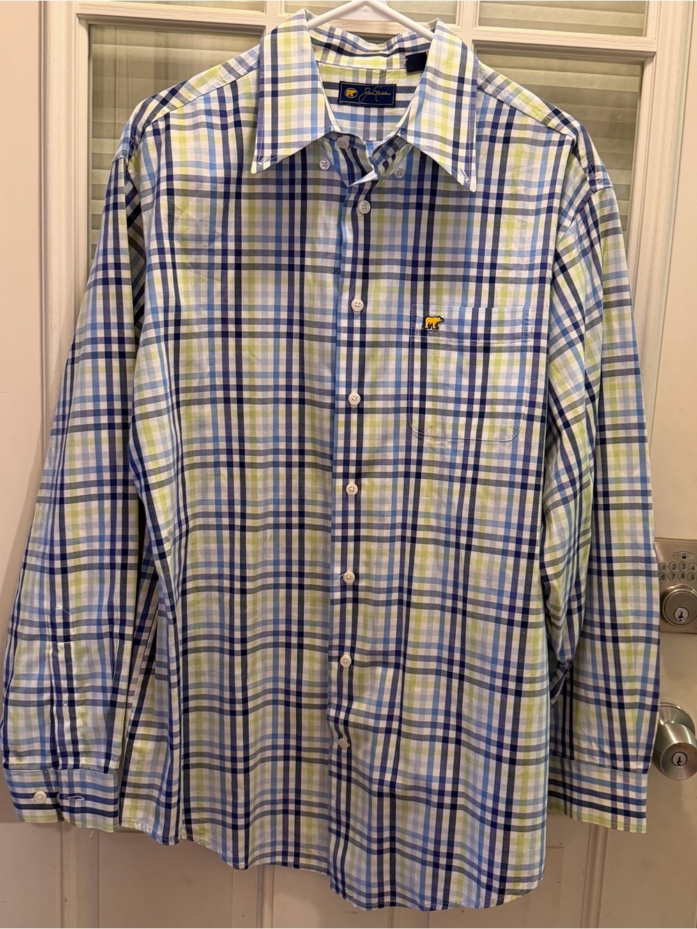 Jack Nicklaus Men's Plaid Button-Up Shirt in Blue & Green- Large
